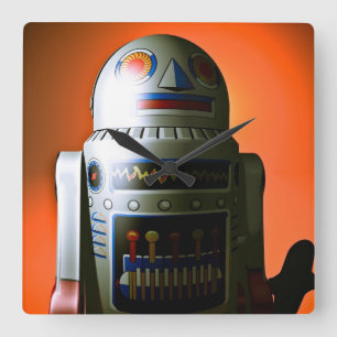 Relógio Quadrado Robô colhido retro 02 do brinquedo