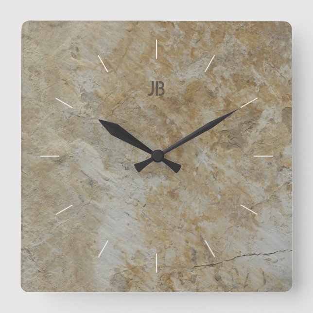 Relógio Quadrado ROCK FACE | Imagem natural de pedra texturizada (Frente)