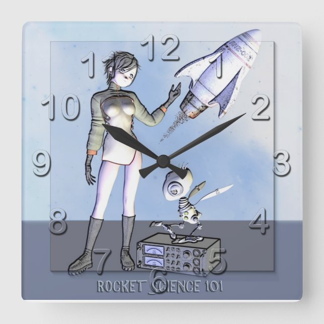 Relógio Quadrado Rocket Science 101 Wall Clock (Frente)