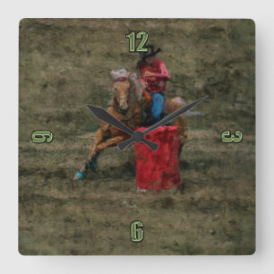 Relógio Quadrado Rodeo Cowgirl Barrel-Racing Western Themed Clock