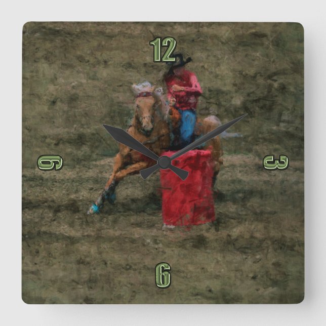 Relógio Quadrado Rodeo Cowgirl Barrel-Racing Western Themed Clock (Frente)