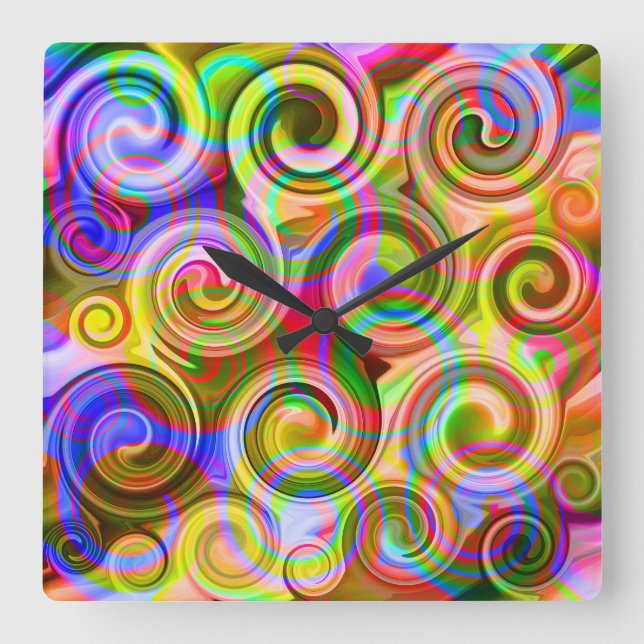 Relógio Quadrado Rolar Pastel abstrato geométrico   (Frente)