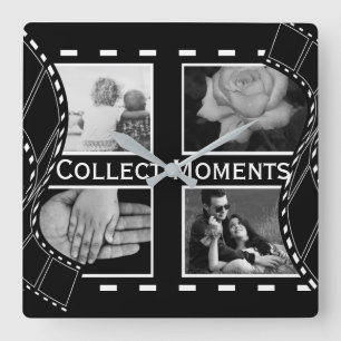 Relógio Quadrado Rolo de Filme Preto e Branco Foto Personalizada
