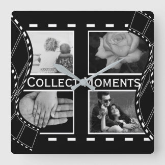 Relógio Quadrado Rolo de Filme Preto e Branco Foto Personalizada