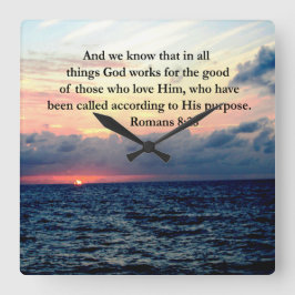 RELÓGIO QUADRADO ROMANOS 8:28 FÉ