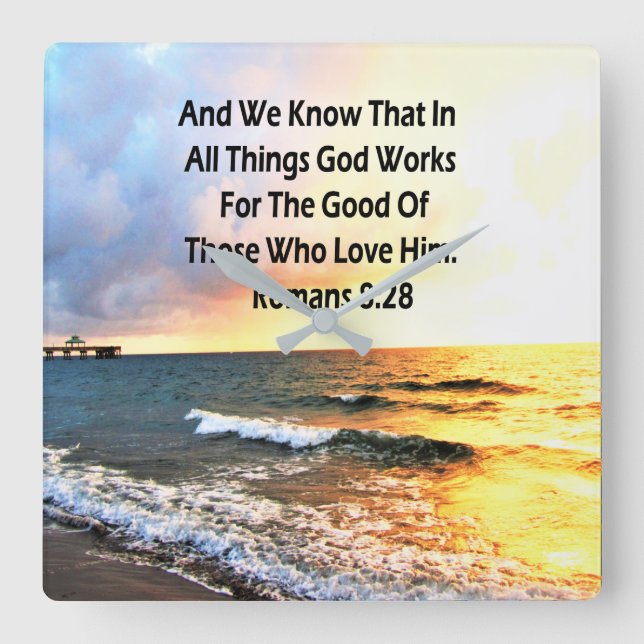 RELÓGIO QUADRADO ROMANOS RETIRANDO FOTO DE SCRIPTURE 8:28 (Frente)