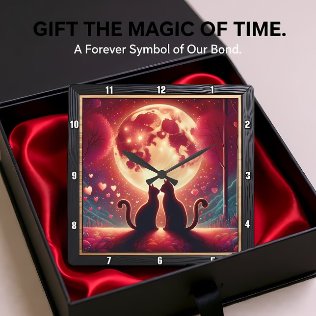 Relógio Quadrado Romantic Cat Silhouette Full Moon (Criador carregado)