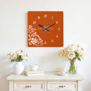 Relógio Quadrado Romântico - Laranja Queimado Sr. e Sra. Wedding Wa