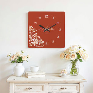 Relógio Quadrado Romântico Vermelho Sr. e Sra. Wedding Wall Clock