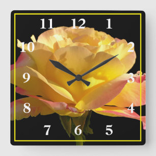Relógio Quadrado Rosa Amarela