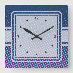 Relógio Quadrado Rosa azul engraçado do teste padrão de pontos +
