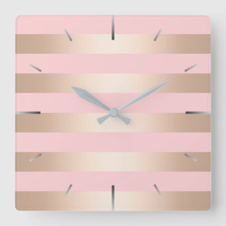 Relógio Quadrado Rosa de ouro Elegante, pintinho, listrado