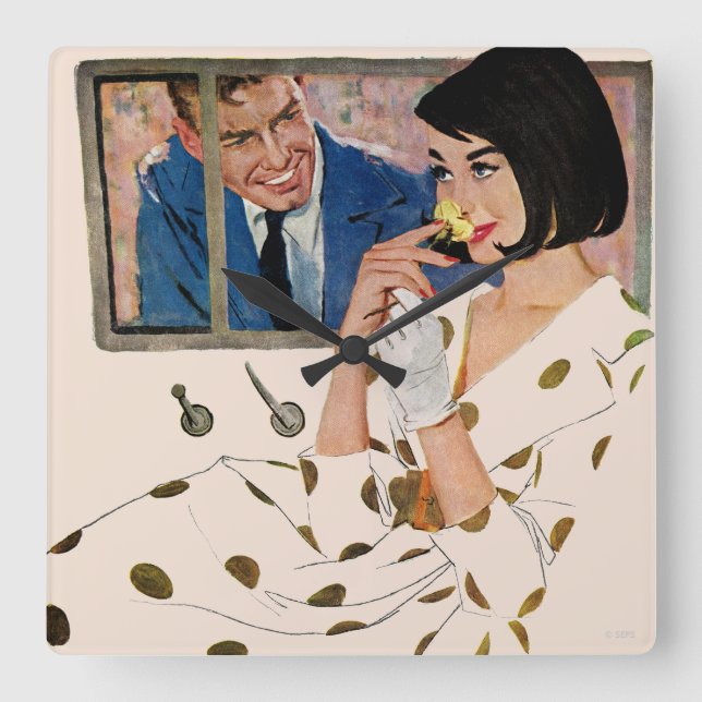 Relógio Quadrado Rosa do Ouro (Frente)