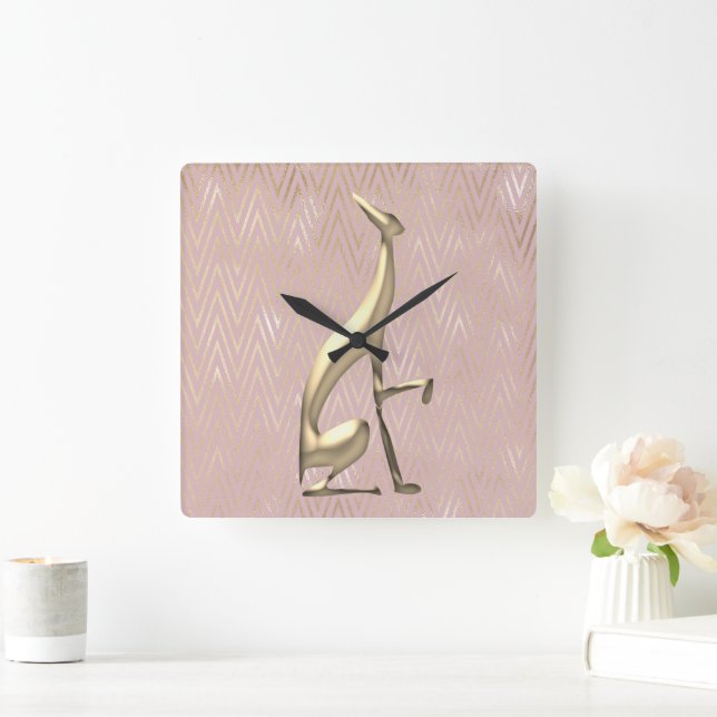 Relógio Quadrado Rosa Dourado Art Déco Rosa (Lar)