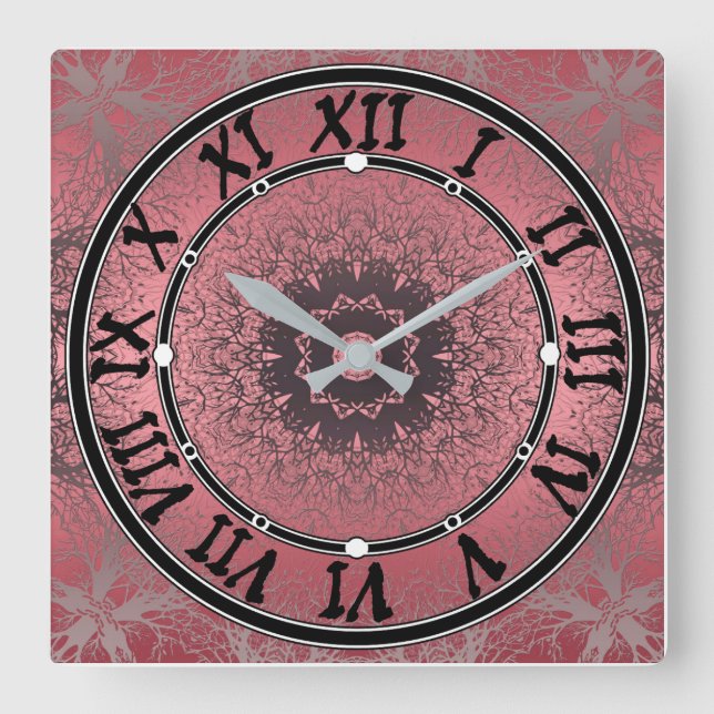 Relógio Quadrado rosa e cinzas (Frente)