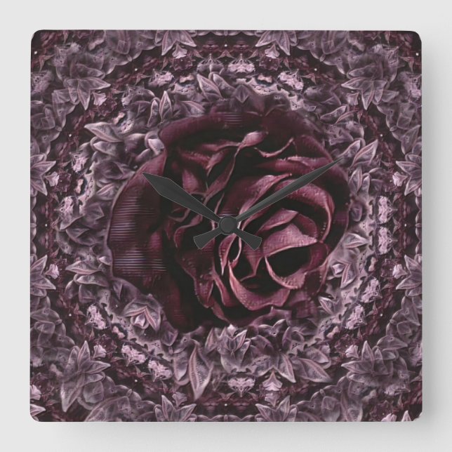 Relógio Quadrado Rosa Mandala (Frente)