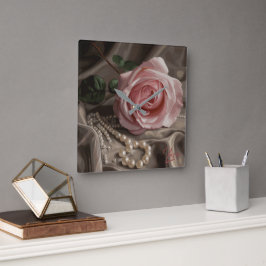 Relógio Quadrado Rosa Silken