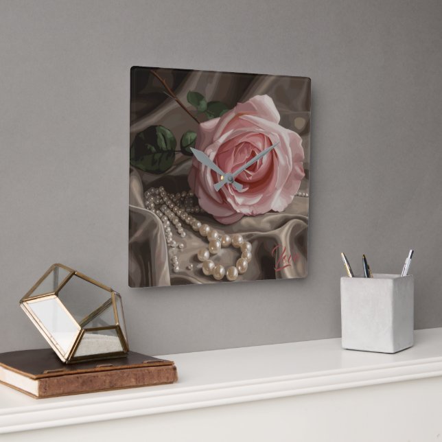 Relógio Quadrado Rosa Silken (Escritório)