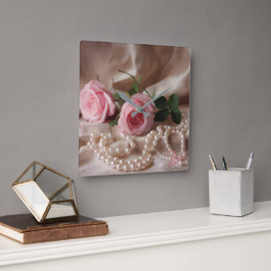 Relógio Quadrado Rosa Silken