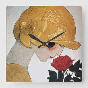 RELÓGIO QUADRADO ROSA VERMELHA DA SENHORA COM