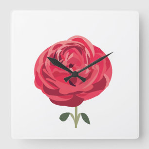 Relógio Quadrado Rosa vermelha Flor Rosa vermelha Floral