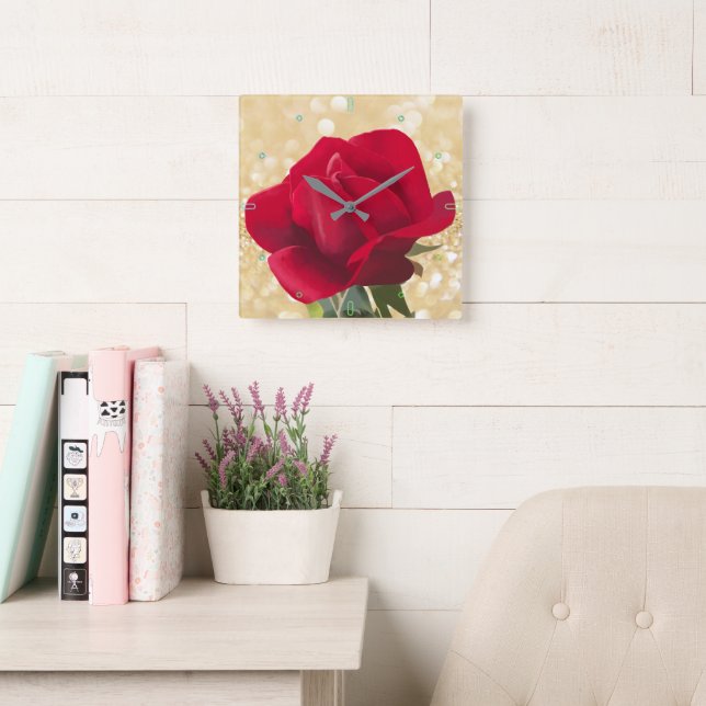 Relógio Quadrado Rosa vermelha - Rosa vermelha  (Sala de leitura)