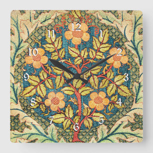 Relógio Quadrado Rosa Wreath por William Morris, design popular