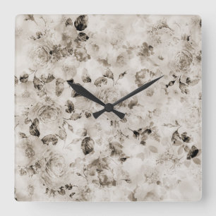 Relógio Quadrado Rosas cinzentos brancos elegantes do marfim do