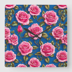 Relógio Quadrado Rosas cor-de-rosa