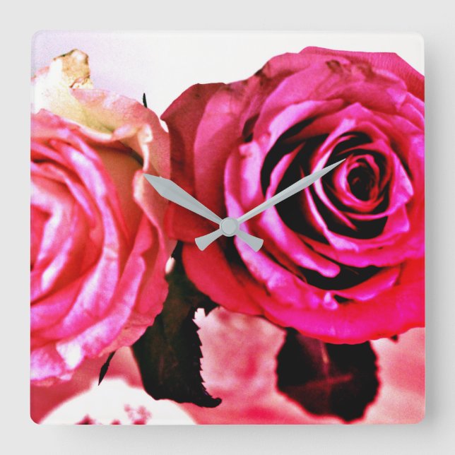 Relógio Quadrado Rosas em Flor (Frente)