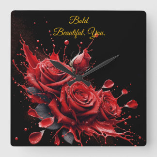 Relógio Quadrado Rosas em Flor - Aniversário Elegante