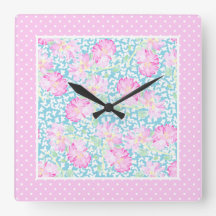 Rosas Rosa Borboletas Brancas Polkas Wall Clock
