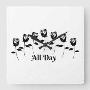 RELÓGIO QUADRADO ROSAS TODO O DIA