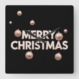 Relógio Quadrado Rose Gold Merry Christmas - Holiday Design