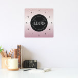 Relógio Quadrado Rose Gold Pink Gradient Custom Logo Company Office<br><div class="desc">Decorate your home/office with this cool wall clock,  featuring custom logo & name. Easily add the desired logo by clicking on the "personalize" option.</div>