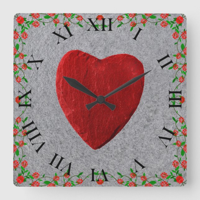 Relógio Quadrado Rosenrahmen mit Herz (Frente)