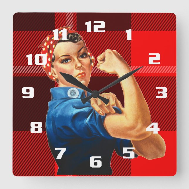 Relógio Quadrado Rosie the Riveter (Frente)