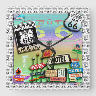 Relógio Quadrado ROTA 66 Wall CLOCK por PopArtDiva