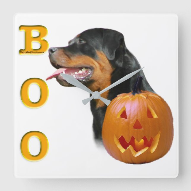 Relógio Quadrado Rottweiler Halloween (Frente)