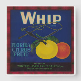 Relógio Quadrado Rótulo de Fruta de Citrus do Whip Vintage