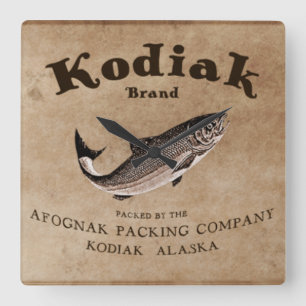 Relógio Quadrado Rótulo de Salmão de Vintage Kodiak (Peixes)