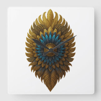 Relógio Quadrado Royal Feather | Black & Gold Egyptian Wall Clock