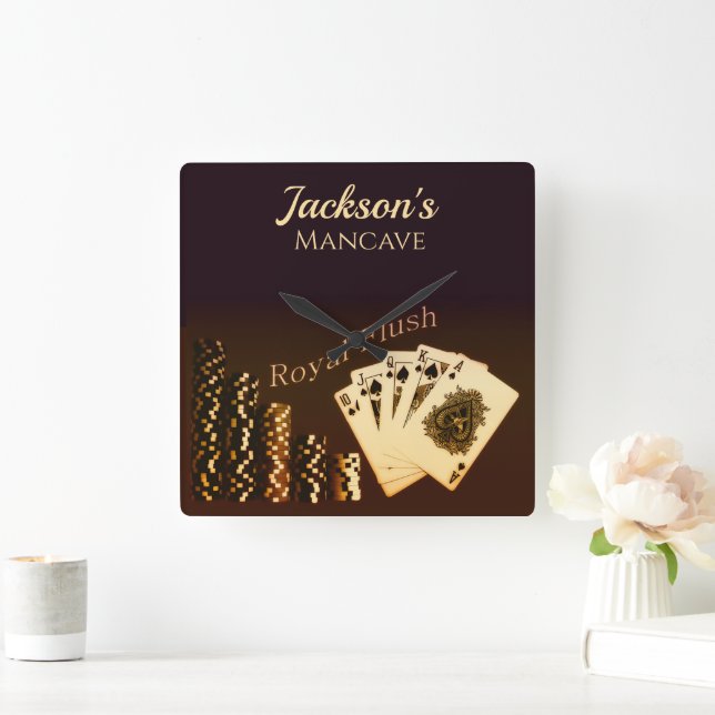 Relógio Quadrado Royal Flush Poker Themed Wall (Lar)