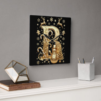 Relógio Quadrado Royal Gold B Luxury Snowman Square Wall Clock