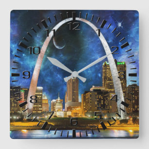 Relógio Quadrado Rua Espacial Louis Skyline Wall Clock