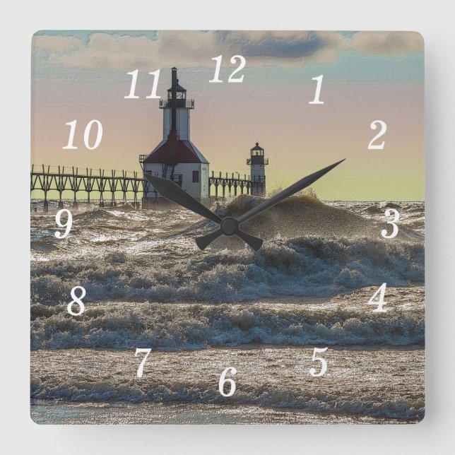 Relógio Quadrado Rua Joseph Lighthouse Painterly Square Wall Clock (Frente)