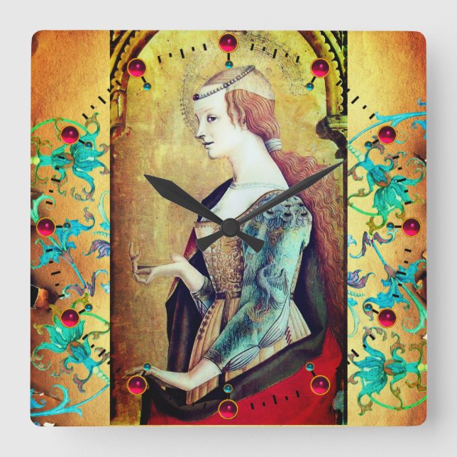 Relógio Quadrado RUA MARY MAGDALENE Corantes Amarelos Azuis (Frente)