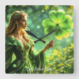 Relógio Quadrado Rua Patrick Day mágica de trevo da princesa místic