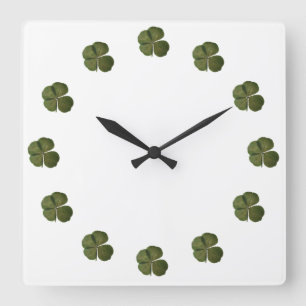 Relógio Quadrado Rua Patrick Real 4 Leaf Clover Wall Clock