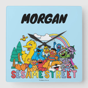 Relógio Quadrado Rua Sésamo   Onda arco-íris   Adicione seu nome